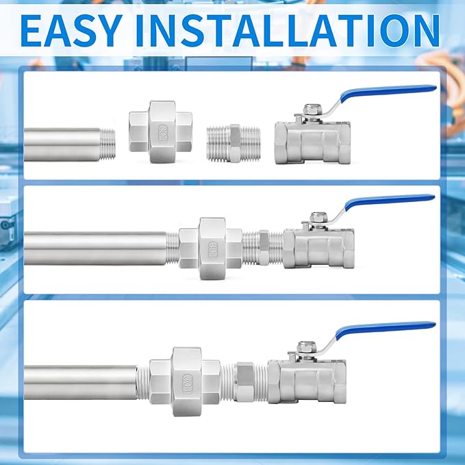 ChillWaves 304 Stainless Steel Cast Pipe Fitting, Union，3/8" NPT Female，Thread Adapter(2-PACK)
