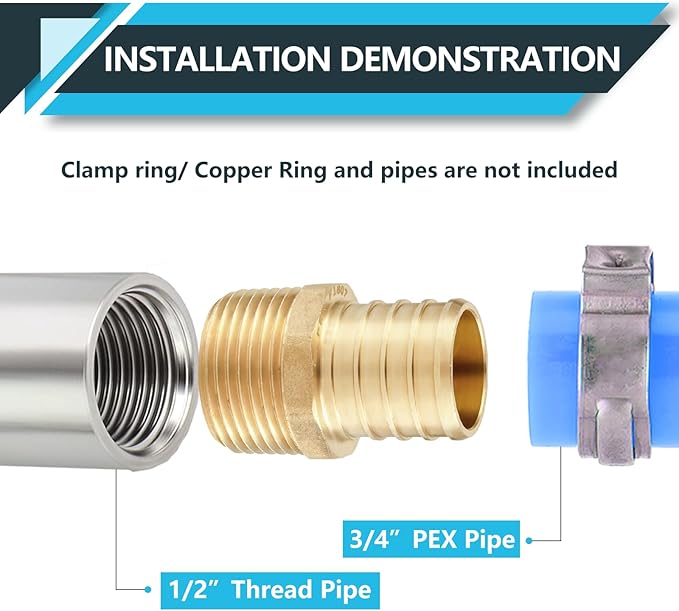 (50-Pack) PEX Fittings, Pex 3/4"x1/2" Male Threaded NPT Adapter, Brass Crimp Fittings, for PEX Tubing Pipe Plumbing, ASTM F1807(PEX1807027-50Pack)