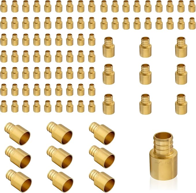 (100-Pack) PEX Fittings, Pex 1"x1" Female Sweat Copper Adapter, Brass Crimp Fittings, for PEX Tubing Pipe Plumbing, ASTM F1807(PEX1807137-100Pack)