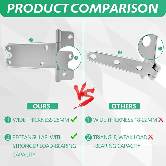 8 in T-Strap Shed Door Hinges,4 Pack Heavy Duty Tee Hinge, 180 Lbs Capacity, Gate Strap Hinges, Wrought Hardware for Wooden Fences, Barn Door, Shed Doors (Silver, 8 in -4 pcs)