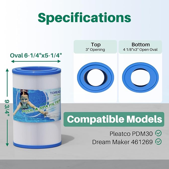 TOREAD Oval Filter Spa Filter PDM30 for Dream Maker Hot Tubs 461269, 30 sq.ft Hot Tub Filter Cartridge 2PACK
