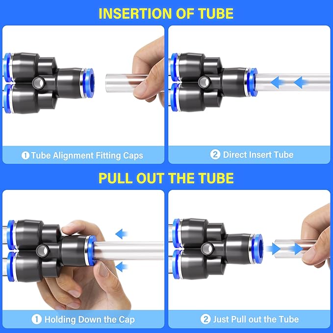 TAILONZ PNEUMATIC 12mm od Push to Connect Fittings Pneumatic Fittings Kit 2 Spliters+2 Elbows+2 tee+2 Straight (8 pcs)