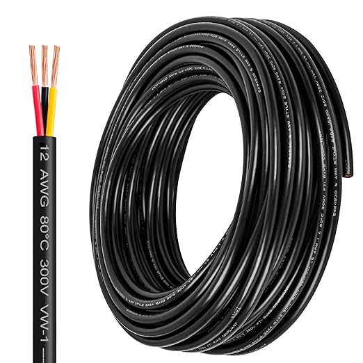 12 Gauge Wire 3 Conductor,12 AWG Electrical Wire Stranded PVC Cord Oxygen-Free Copper Cable,50FT 3 Core Pure Copper Flexible Cable Wire for LED Lamp Lighting Strips Automotive (12AWG-3C, 50FT)…