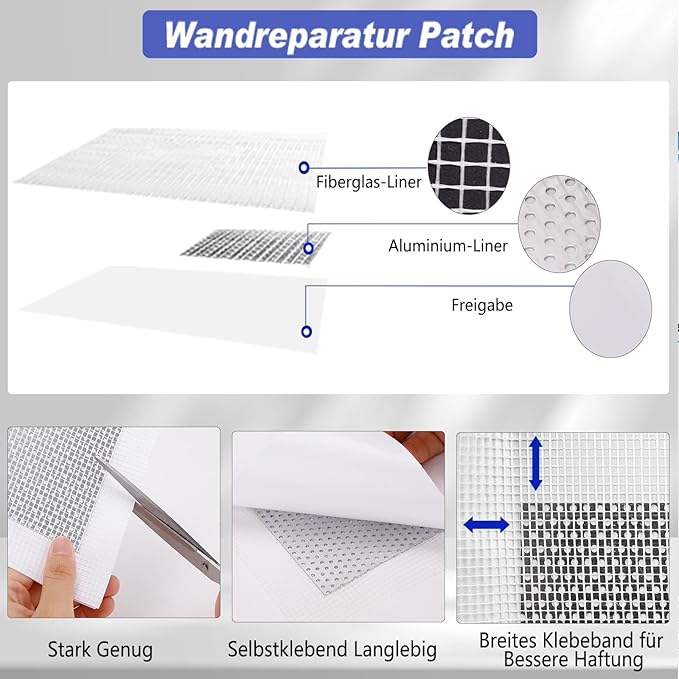 SEISSO Drywall Repair Kit, Wall Mending Agent*3(100g), Wall Patch*4, Scraper and Sandpaper*2, Wall Repair Paste Kit for Wall Cracks, Graffiti, Whitewall Hole Filler and Plaster Dent Repair