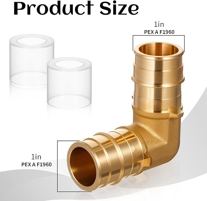 16 Pcs 1 Inch Pex A Expansion Fittings 1"x 1" 90 Degree Elbow Brass Fittings Pex Crimp Tool for Tubing Pipe Connection, ASTM F1960