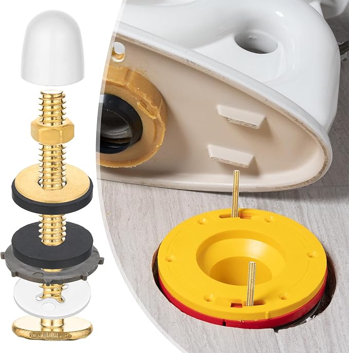 Toilet Bolts for Floor, 2 Pack Heavy Duty Toilets Floor Bolts and Caps Closet Metal Flange Bolt Kit With Washers, Nuts, Caps, Secure Toilet Bowl to Floors, Replacement Hardware for Top Mount Hinges