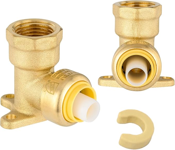 2-Pack Niikappu Push fit Drop Ear Elbow, 1/2 Inch x 1/2 Inch Female NPT Drop-ear Elbow Brass Push Fittings for PEX, Copper, CPVC, PE-RT Pipes, with Disconnect Clip