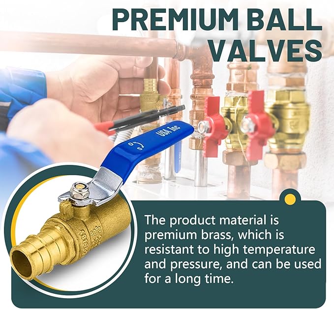 5 Pack Ball Valves, 3/4 Inch Pex A X 3/4 Inch Sweat Blue Shut Off Valve, No Lead Brass Full Port Pex Expansion Shut Off Ball Valve for Hot and Cold Water, ASTM F1960, NSF/ANSI 61 Certified