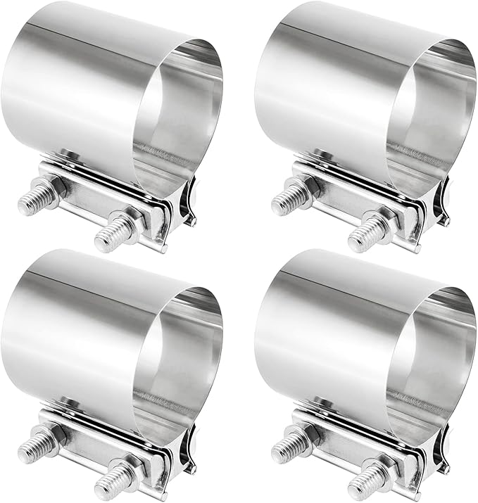 4 Pack 2.5 Inches Butt Joint Exhaust Clamp Sleeve, Stainless Steel Butt Joint Exhaust Seal Band Clamp Exhaust Coupler for 2.5-Inch OD Exhaust Pipes, Mufflers Connection