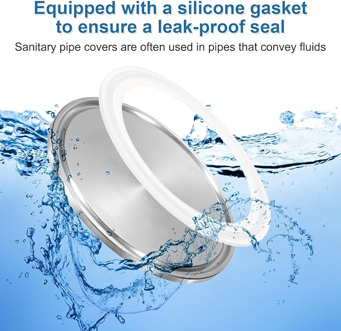 uxcell Stainless Steel Sanitary Fitting Clamp End Cap 3" (77.5mm) Solid Tube End Cap with Silicone Gasket for Food Beverage Cosmetics Factory Pipes