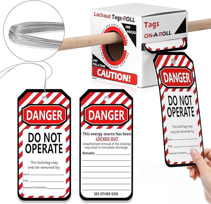 100 PCS Lockout Tags Roll Do Not Operate Tags Lockout Tagout Labels 6.25"x 3" with 100 Wires Loto Tag for Equipment Repair Lock Out Tag Out Heavy Duty Tear Resistant Waterproof