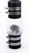 Quiet Check Valve 1 1/2 inch for Sump Pump, Goodbye water hammering, Spring-Loaded Flapper Prevents Backflow, Silent Check Valve with Adjustable Stainless Clamps