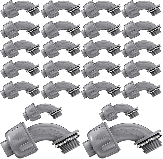 Liquid Tight Connector 3/4 Inch 90 Degree Non Metallic Flex Electrical Conduit Fittings, Electrical Conduit Connector Fitting for PVC Pipe Cable Home Kitchen (25 Pcs)