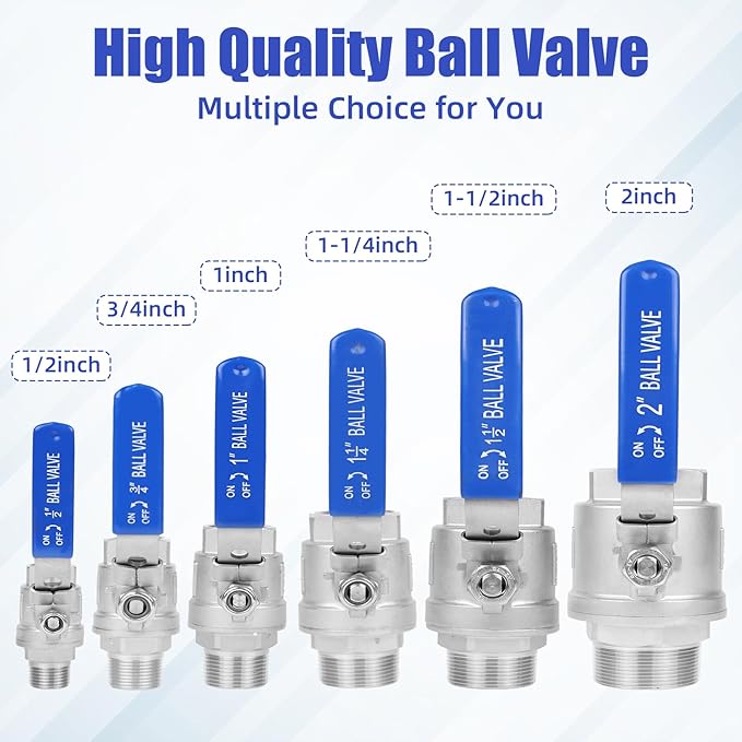 YADIAN 2 Pack 1-1/2'' Ball Valve Full Port NPT Male x Female, 304 Stainless Steel Heavy Duty Shut Off Valve with Blue Vinyl Insulation Handle and Locking Device for Water, Oil, and Gas, 1000WOG