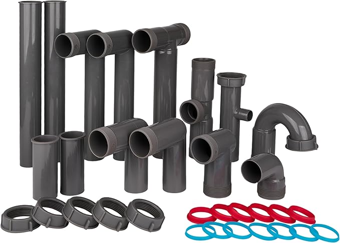 Universal 1-1/2" Kitchen Sink Drain Kit with P-Trap – Complete Plumbing Repair Kit for Most Kitchen Sinks, Includes Pipe Connectors & Installation Accessories, Easy DIY Installation