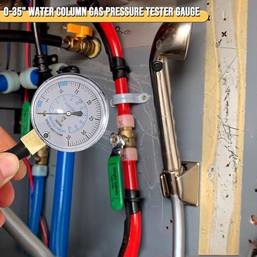 Manometer Gas Pressure Tester, Manometer LP Gas Pressure Tester Gauge 0-35" W.C, 1/8" NPT Fitting with Barbed Connection, 40" Hose