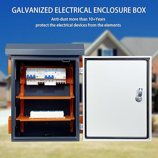Outdoor Electrical Box NEMA Enclosure Weatherproof Junction Box with Fan Vent Metal Electrical Cabinet with Shelves (20x16x8”)