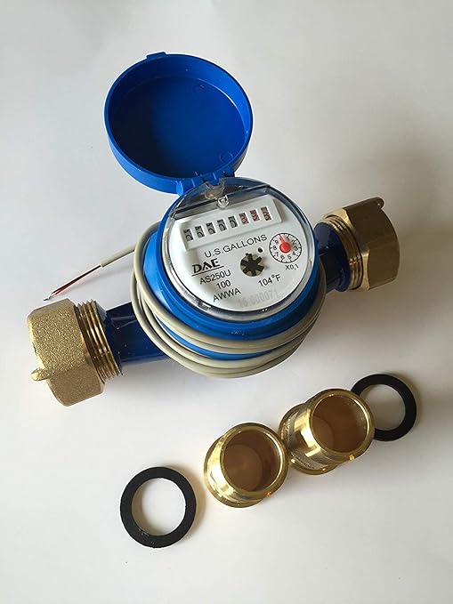 DAE AS250U-100P 1" Water Meter with Pulse Output, Measuring in Gallon + Coupling