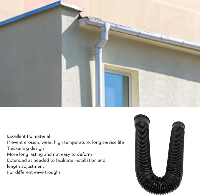 Tyenaza Rain Gutter Downspout Extension, Drainage Pipe, Flexible PE Extendable Drain Away Extender for Outdoor Villa Round (Black)
