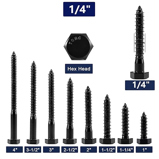 1/4" x 4" Hex Head Lag Screws Bolts 10Pcs 304 Stainless Steel 18-8, Partial Thread, Hexagon Head Wood Screws Black Oxide by SG TZH