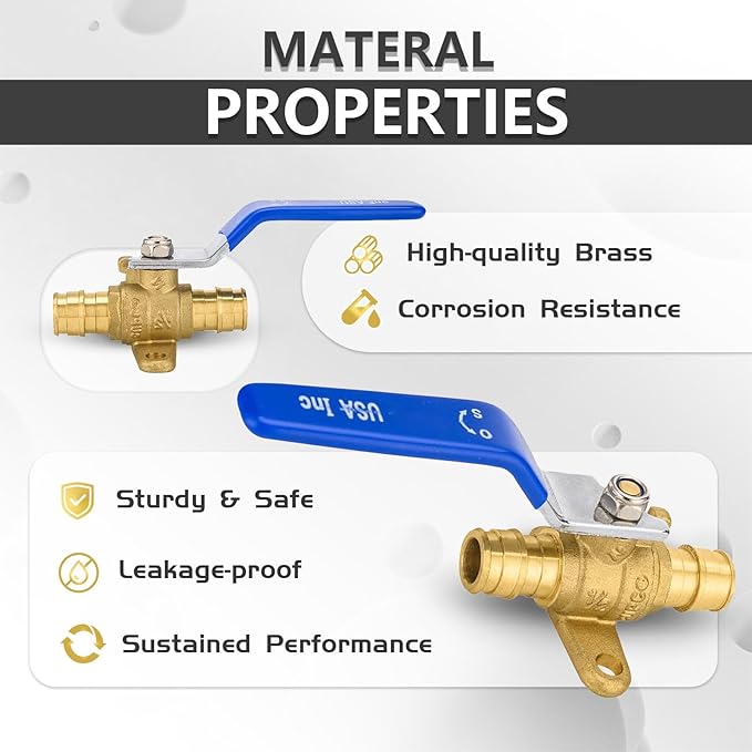 50-Pack Foskan 1/2" Brass PEX Expansion Drop Ear Ball Valve with Blue Handle, Full Port Shut-off Valve for Hot and Cold Water Distribution