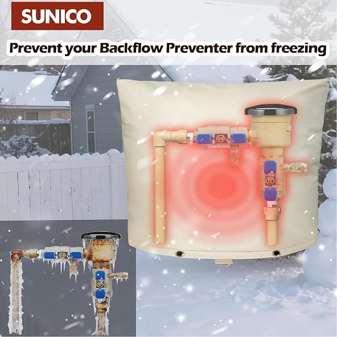 SUNICO Backflow Preventer Insulation Cover (5°F) - 5-Layer Upgrade Insulated Design Sprinkler Covers for Outside,30" W X 24" H, Backflow Insulation Cover for Sprinkler Valve,Winter Freeze Protection
