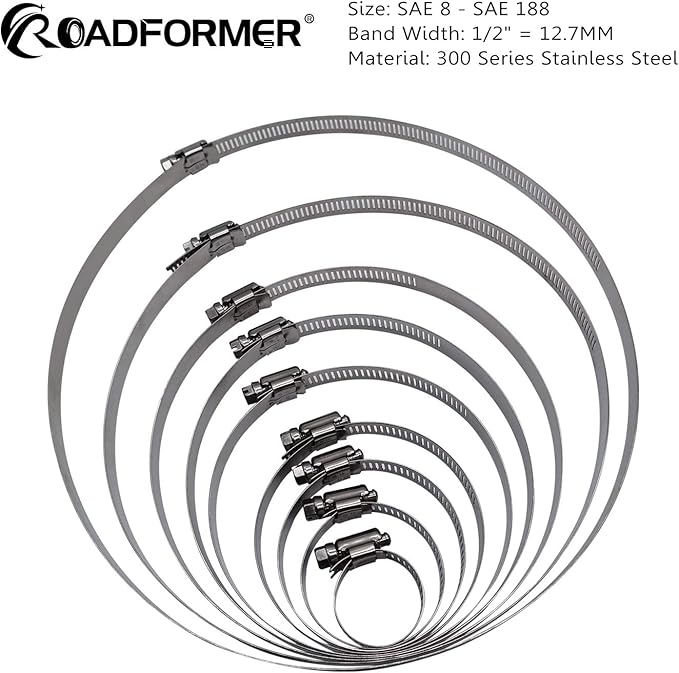 ROADFORMER 8" Worm Gear Hose Clamp - SAE 128 Size, Full Stainless Steel with 1/2" Band Width, Working Range 144mm -216mm Hose Clamps, 5 Pack