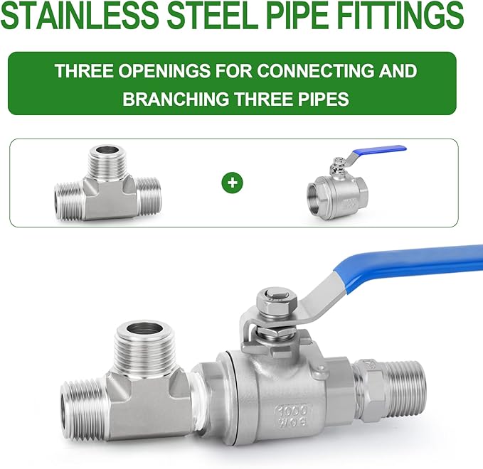 TAISHER 1PCS Forging of 304 Stainless Steel Tee Pipe Fittings, 1/8" x 1/8" x 1/8" NPT Male Pipe Fittings