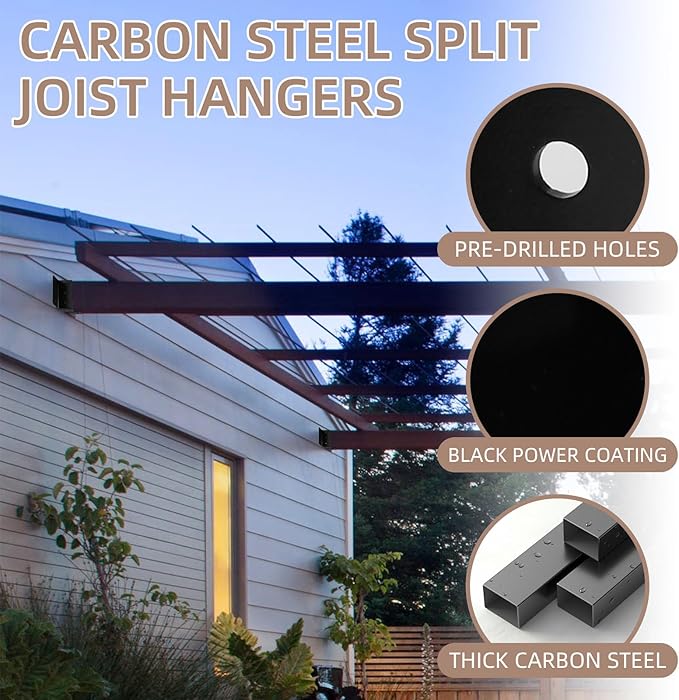 8 Pairs Split Mount Joist Hanger, 14 Gauge Joist Hangers Connectors for Wood Carbon Steel Mount Joist Brackets for 2"x4",2"x6", 4"x4" Beam