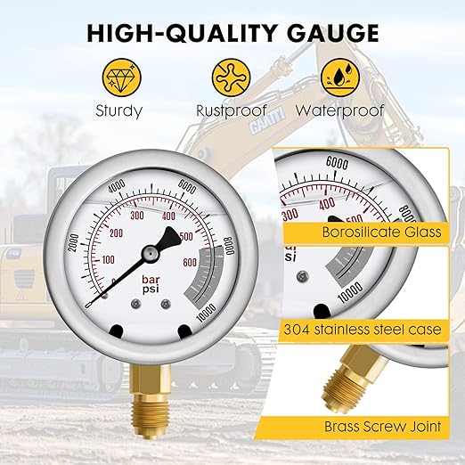 Hydraulic Pressure Test Kit with 5 Gauges 12 Test Couplings.14 Tee Con nectors.5 Test Hoses,Hydraulic Gauge Kit with Sturdy Carrying Case for Excavator Construction Machinery
