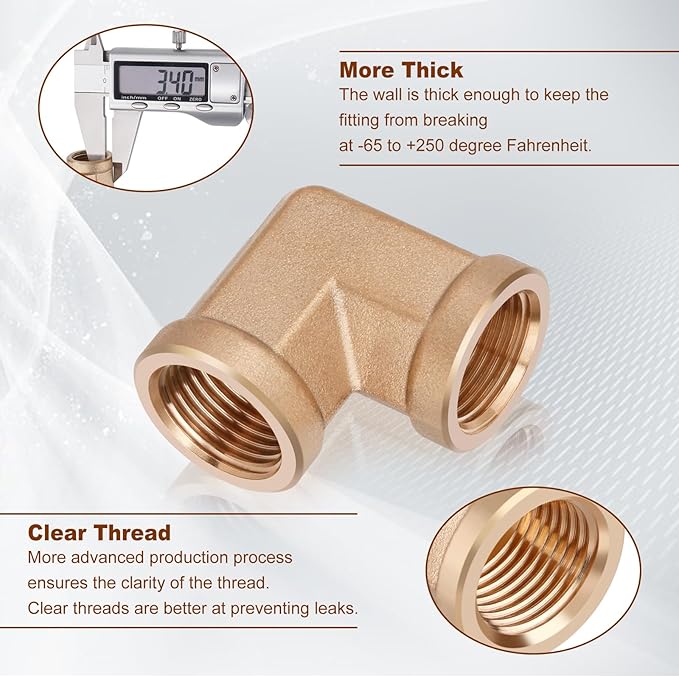 2pcs 3/8” Brass Fittings 90 Degree Barstock Street Elbow 3/8" NPT Female Pipe to 3/8" NPT Female Pipe 3/8 NPT Female Elbow Forged Brass Pipe Fittings