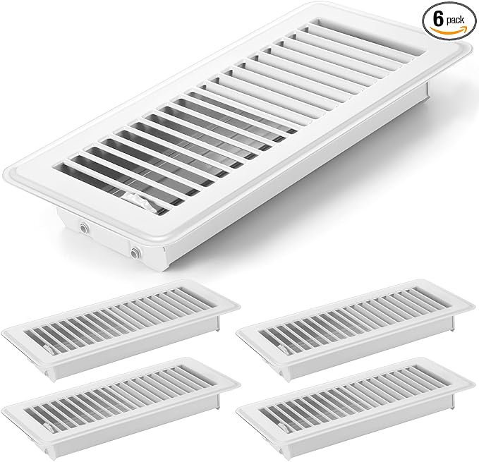 Retisee 4x12 Inches Floor Vent Covers Heavy Duty Floor Register Easy Installation Metal Heat Vent Covers with Rust Proof Finish for Home(White,6 Pcs)