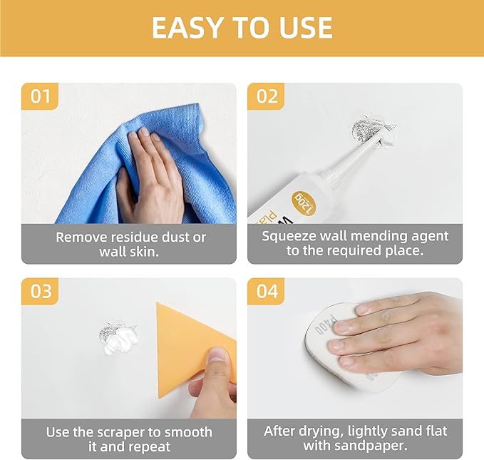 2pcs Drywall Repair Kit Hole Repair Patch Kits Wall Spackle Repair Paste Wall Mending Agent Quick Fix Solution for Home Wall, White Repair Putty Plaster Dent & Wood Scratch Repair