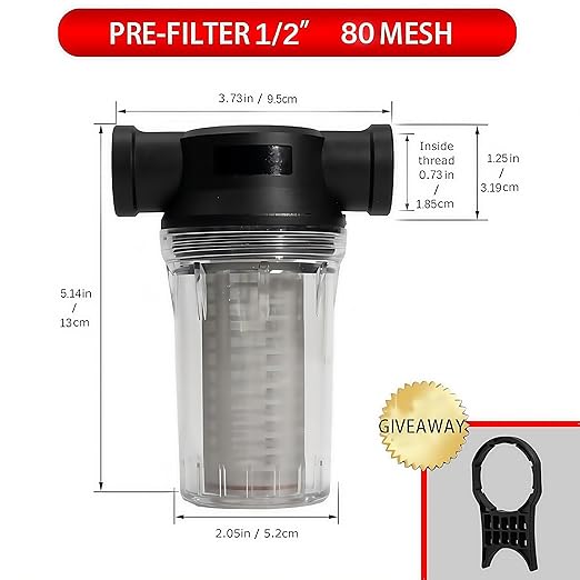 BUPUROTT Water Pump Strainer Inlet Filter for High Pressure Washer, Sediment Filter Attachment, 80 Mesh Screen(1/2“ 80Mesh)