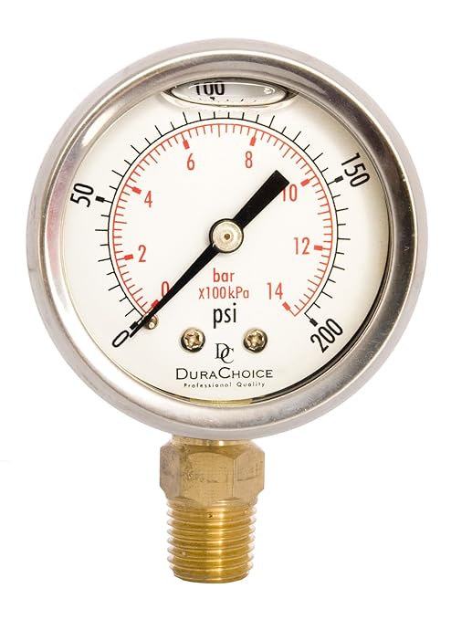 2" Oil Filled Pressure Gauge - Stainless Steel Case, Brass, 1/4" NPT, Lower Mount Connection, 0-200PSI