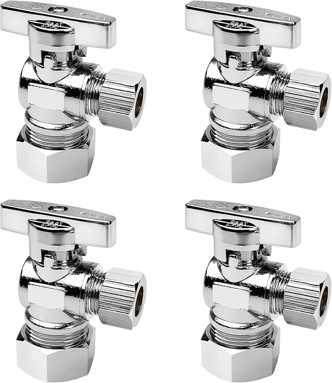 Toilet Shut Off Valve Angle Stop Valve Sink Stainless steel, Inlet 5/8 Inch Compression (1/2" Nominal), Outlet 3/8 Inch Compression, 4 Pack