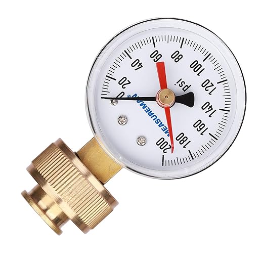 MEASUREMAN 2" Water Pressure Test Gauge, 3/4" Female Hose Thread, 0-200 psi/kpa with Maximum Pressure Memory