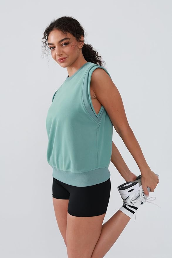 Workout Tank Tops Woman Crew Neck Athletic Tops Cotton Sweatshirt Loose Fit Muscle Tanks Runnning Gym Sports Shirt