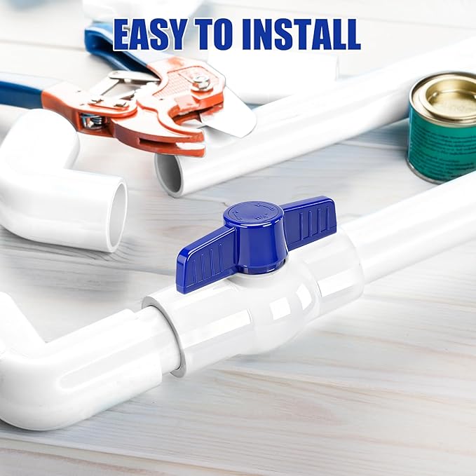 6 Pack 1-1/2" PVC Ball Valve, SCH40 Slip Plastic Water Pipe Valve T-Handle Shut-Off Valve Socket, PVC Valve 1-1/2inch for Swimming Pool, Sprinkler Lines, Outdoor Plumbing & Irrigation System