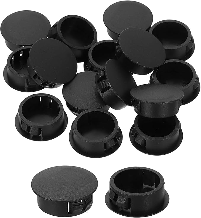 uxcell 30Pcs Plastic Hole Plugs, 22mm(7/8") Flush Type Panel Plugs, Round Snap Knockout Locking Plugs for Furniture Insert End Caps Panels, Black
