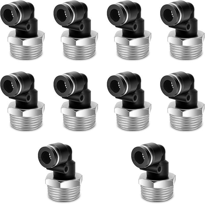 10 Pcs Push to Connect Fittings 1/4 Inch Tube OD x 1/2 Inch NPT Thread Pneumatic Male Elbow Quick Connect Air line fittings