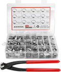 AKIHISA 180 PCS Single Ear Hose Clamps, 12 Sizes 5.3-33.1mm Crimp Hose Clamps with Ear Clamps Pincer, 304 Stainless Steel Crimp Pinch Fitting Tools Kit