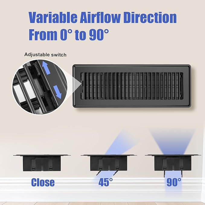 Floor Register - Heavy Duty Steel Floor Vent Covers for Home Floor 4x14 - Adjustable & Walkable HVAC Floor Vents 4x14 with Smooth Edges - Rust-Resistant Air Vent Cover - 4 Pack (Black)