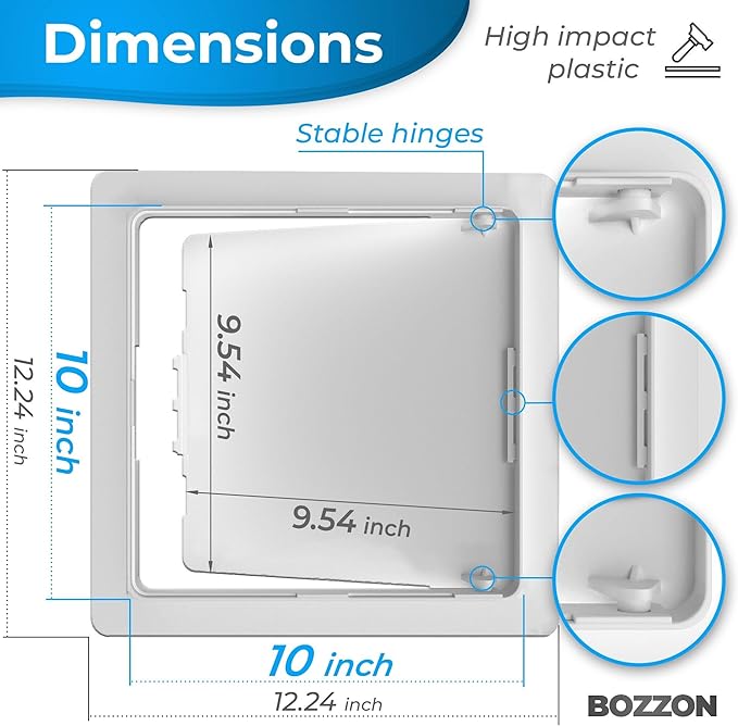 Access Panel for Drywall - 10x10 inch - Wall Hole Cover - Access Door - Plumbing Access Panel for Drywall - Heavy Durable Plastic White