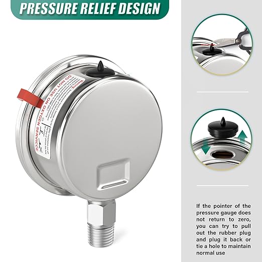 0-200PSI Stainless Steel Liquid Filled Pressure Gauge, 2.5" Dial Size, 1/4" NPT 316 Stainless Steel Joint, Lower Mount, for Tube, Water Pump, Gas, Liquid (with Range Mark Pointer)