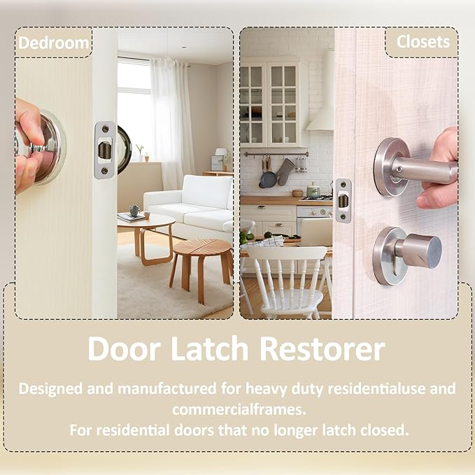 4Pcs Door Strike Plate Round Corner Stainless Steel Deadbolt Strike Plate 1" x 2-1/4" Door Lock Plates with 8 Screws for Interior/Exterior Doors