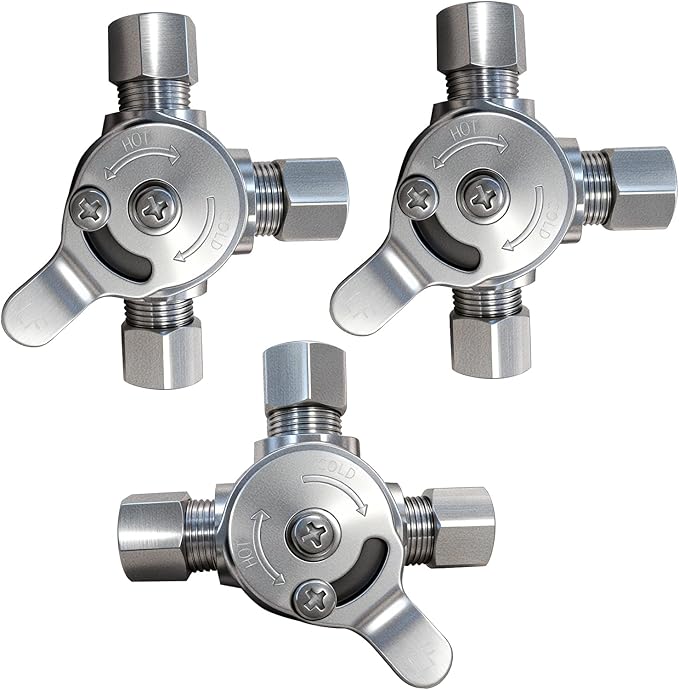 3 PCS Below Deck Mixing Valve, Manual Water Mixing Valve Hot Cold Water Mixer with 3/8"Inch Inlets and Outlet, Compression Sleeve and Nuts Included