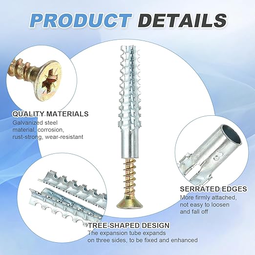 PATIKIL 20 Pcs Drywall Hollow Wall Anchors with Screws 0.24 x 2.36, Steel Dry Wall Anchors Kit for Wooden Concrete Plaster Hinge Hole Repair, Silver (8 x 60mm)