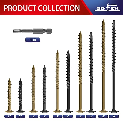 #14 x 2 Inch Lag Screws (124Pcs) 2lb. Structural Wood Screw, Black, Carbon Steel, Washer Head, Rust Resistant epoxy Coated, T30 Torx Bit
