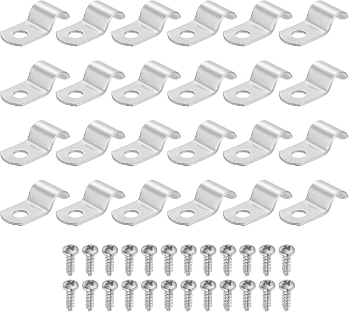 uxcell 24Pcs 8mm(5/16") One Hole Rigid Pipe Strap, 304 Stainless Steel Conduit Clamp Thicken U Bracket Heavy Duty Pipe Clamp with Self-Tapping Screws for Fixing Tube Cable, Silver